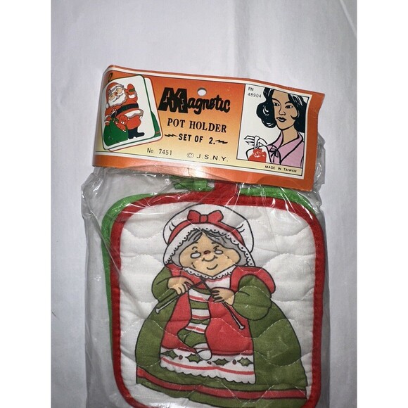 J.SN.Y  Santa MAGNETIC POT HOLDER 7451 Made In Taiwan  PREMIUM VINTAGE  Set of 2 - Picture 4 of 4